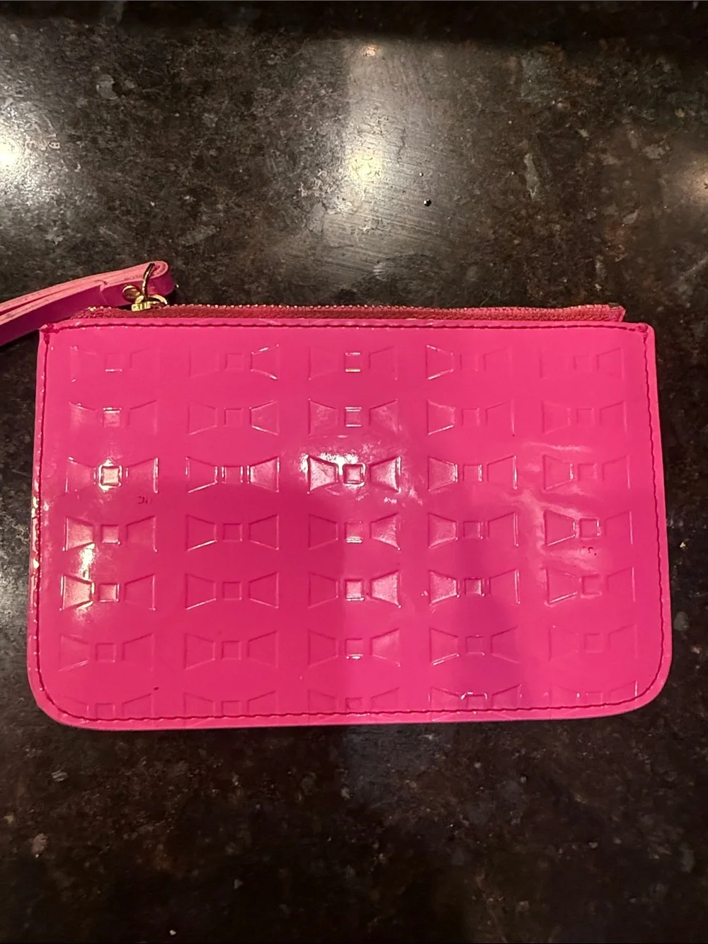 Bright Pink Patent Wristlet with GeometricTexture
